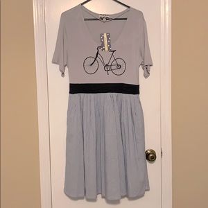 Bicycle embroidered dress with seersucker skirt